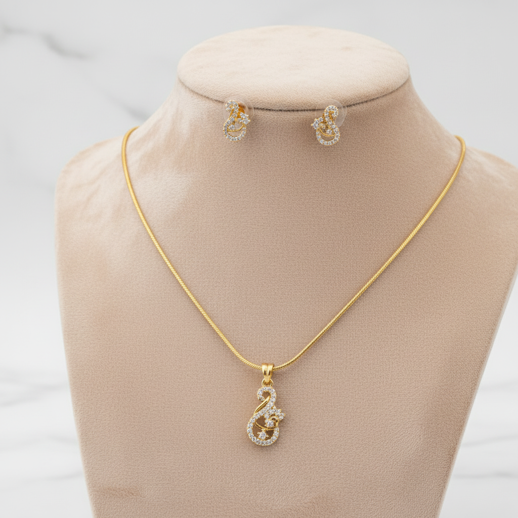 Golden Ojasvini  American Diamond Pendant set
