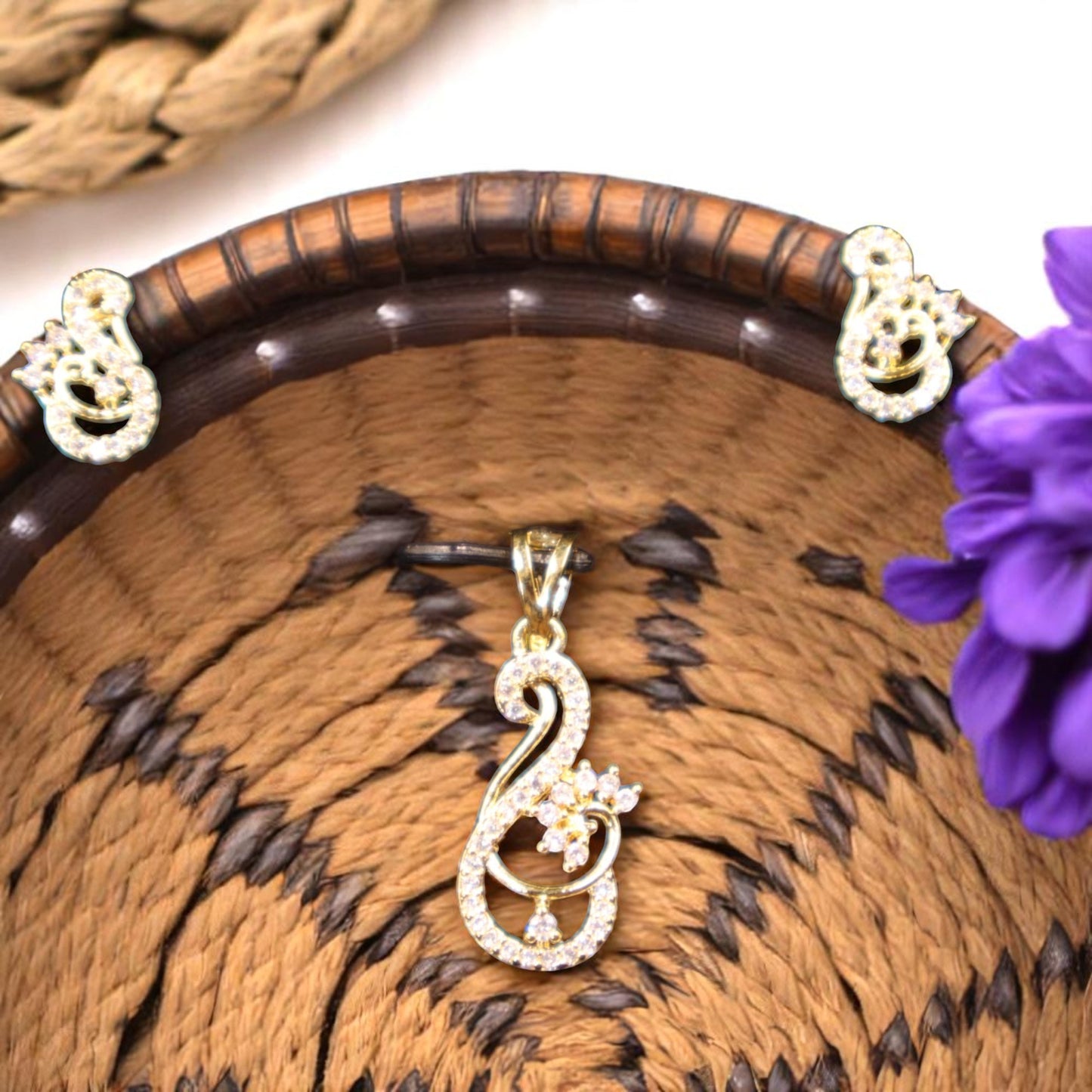 Golden Ojasvini  American Diamond Pendant set