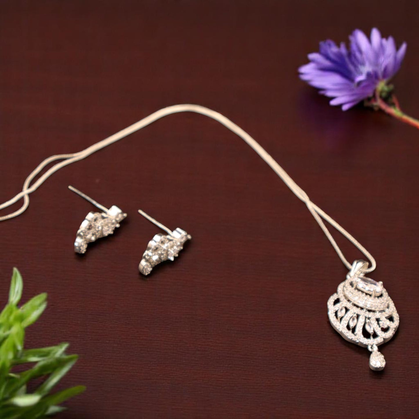 Silvery Nityashree American Diamond Pendant set