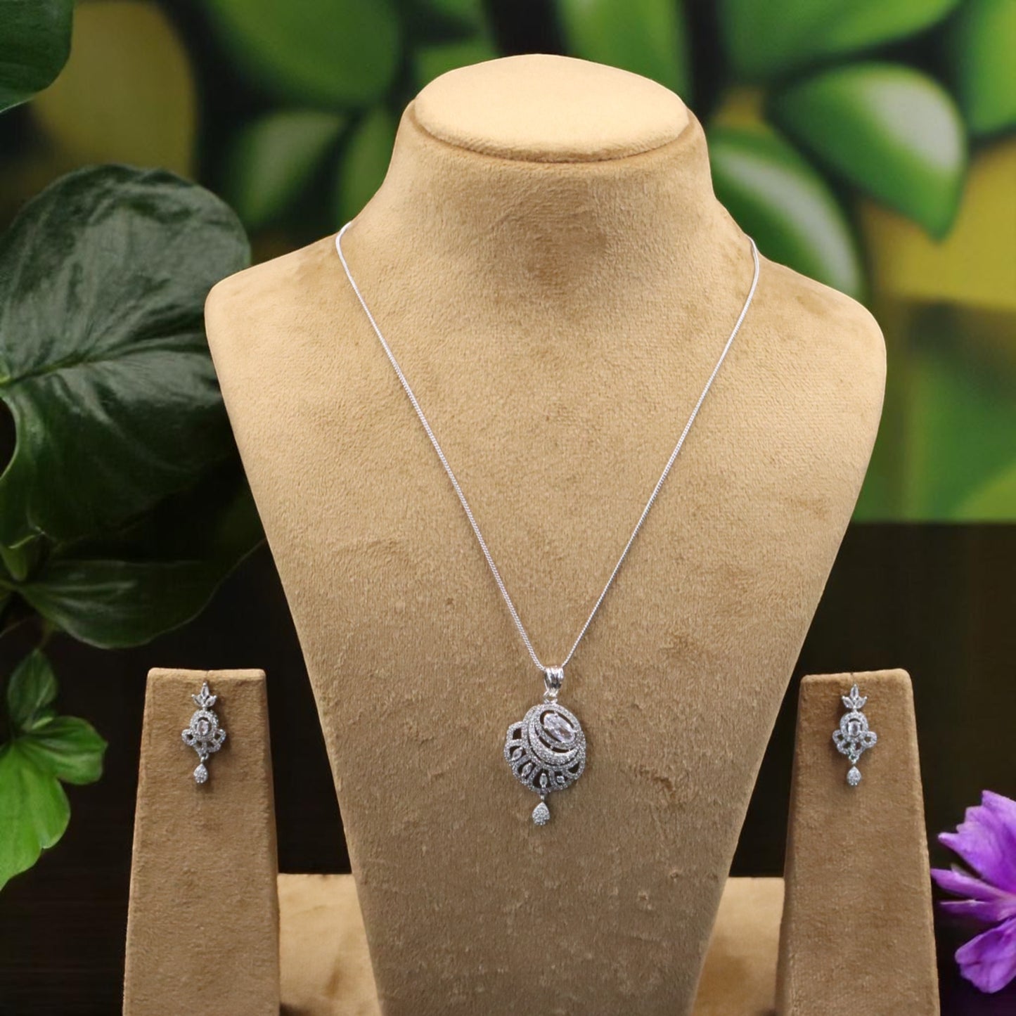 Silvery Nityashree American Diamond Pendant set