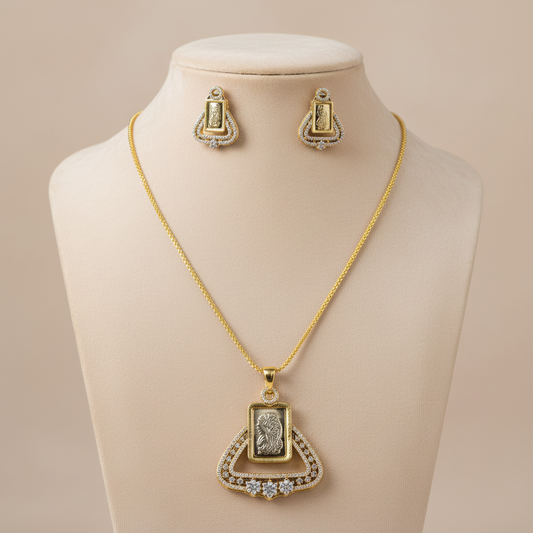 Golden Saanvika American Diamond Pendant set