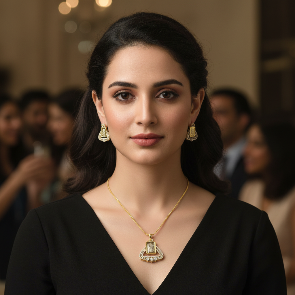 Golden Saanvika American Diamond Pendant set