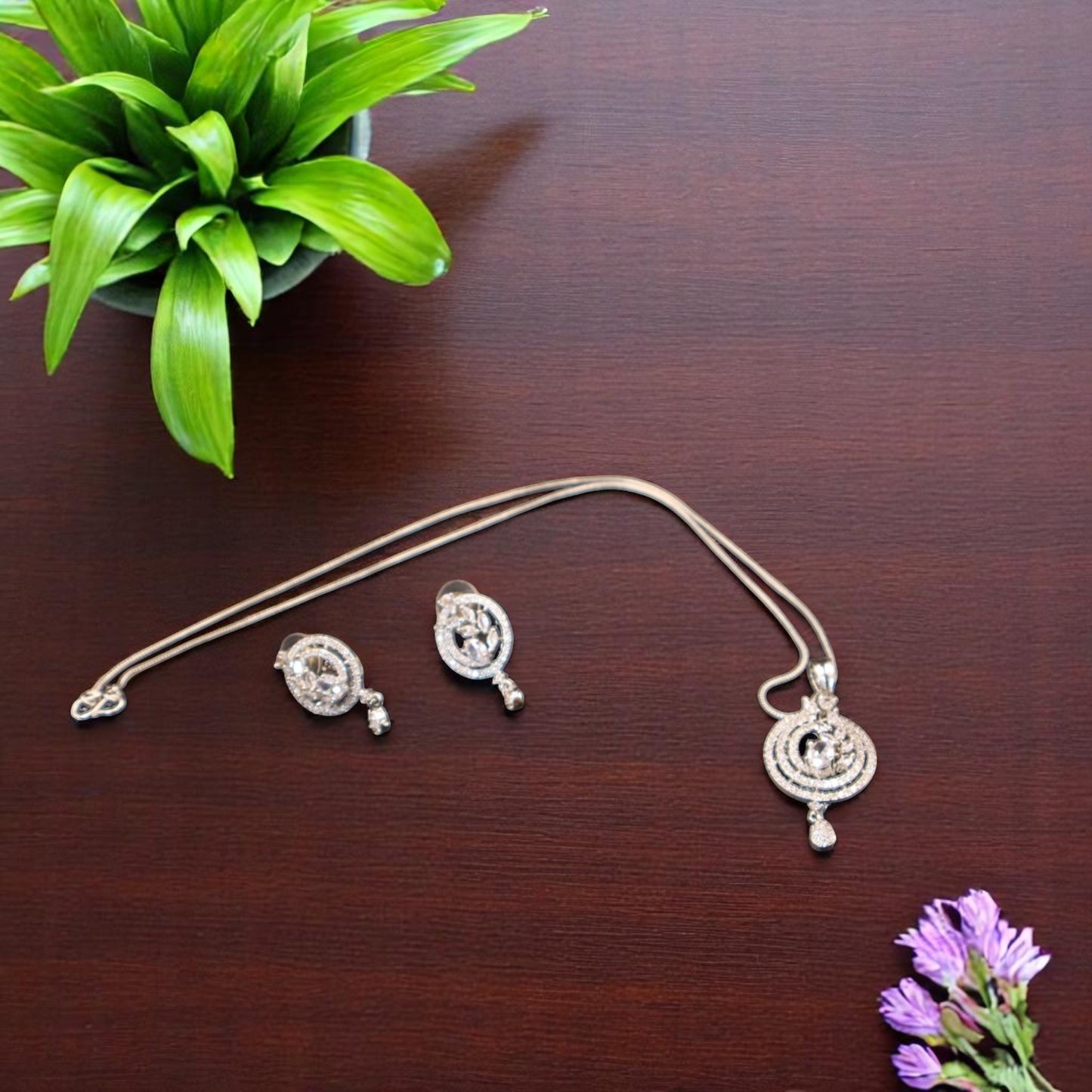 Silvery Niralya American Diamond Pendant set