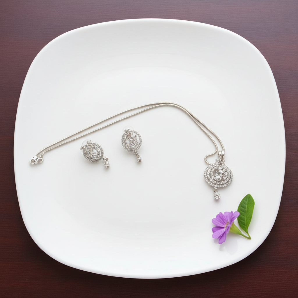 Silvery Niralya American Diamond Pendant set