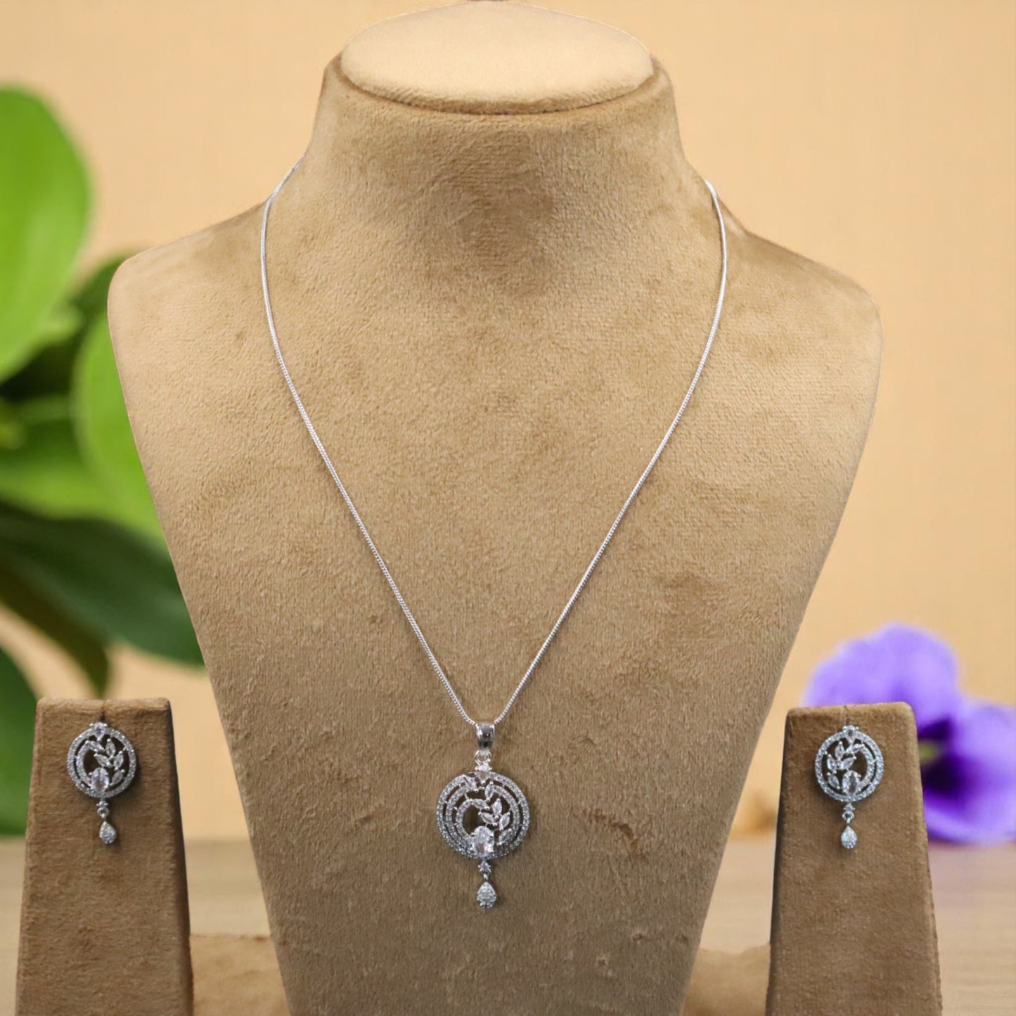 Silvery Niralya American Diamond Pendant set