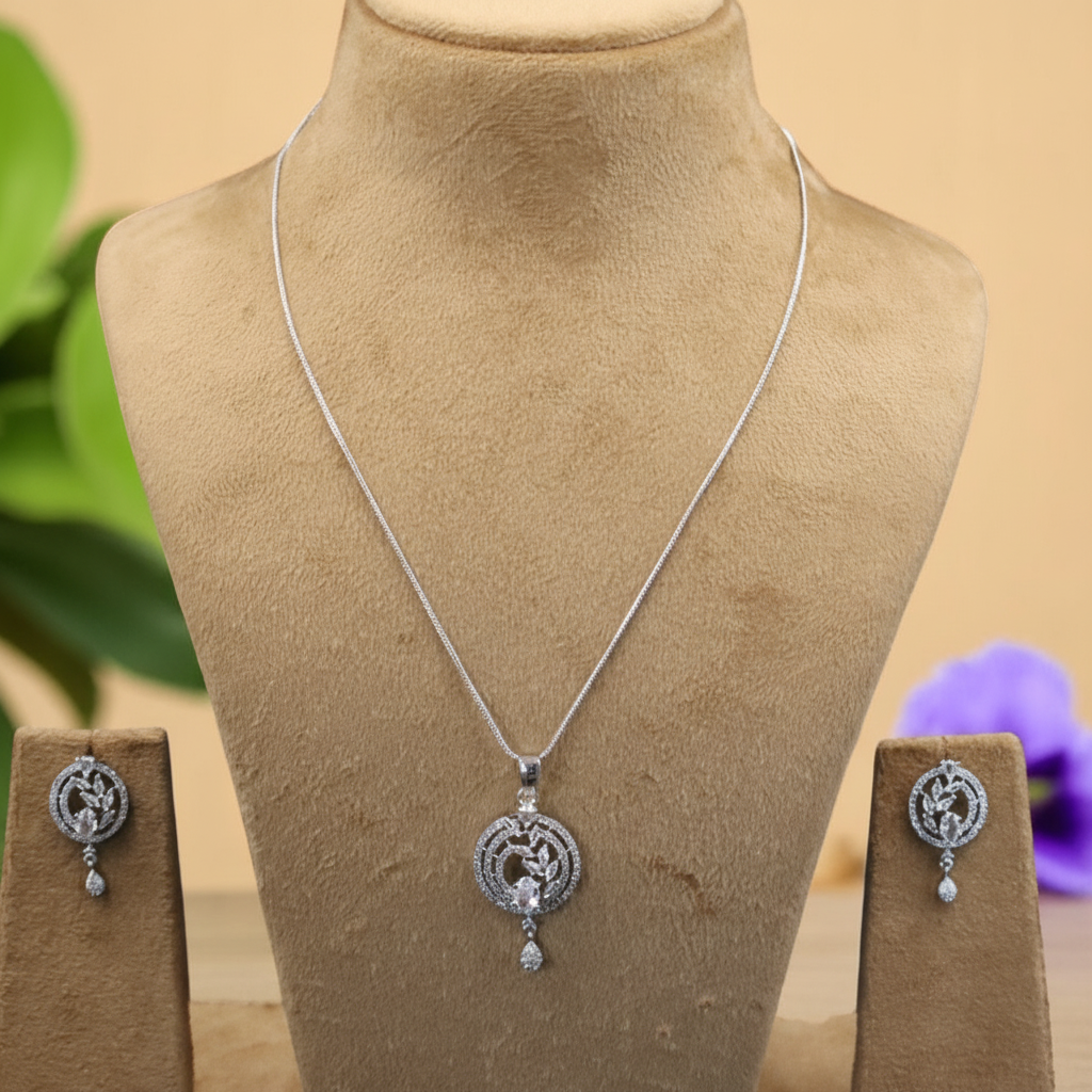 Silvery Niralya American Diamond Pendant set