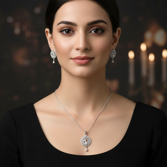 Silvery Niralya American Diamond Pendant set
