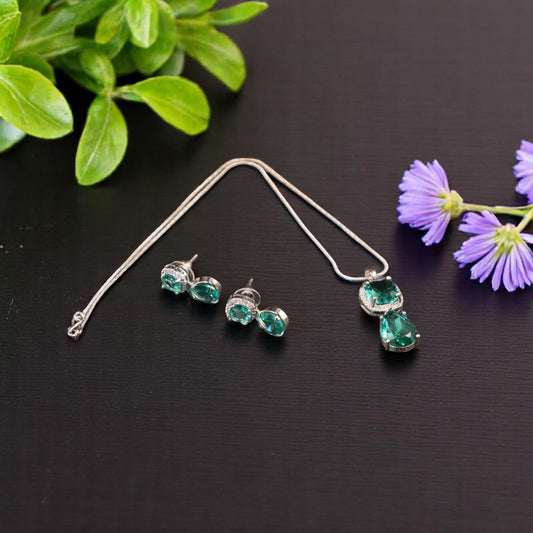 Sea Green Amolika American Diamond Pendant set