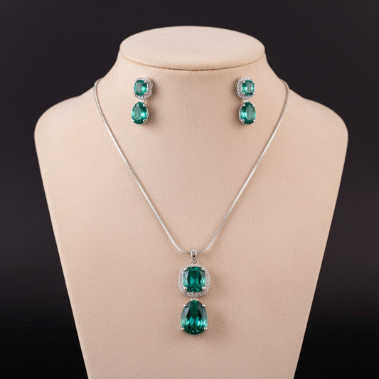 Sea Green Amolika American Diamond Pendant set