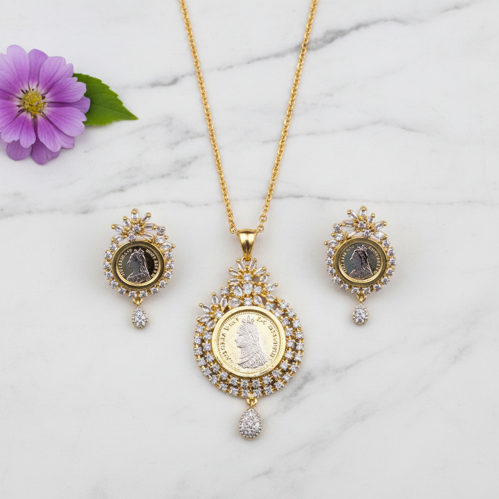 Golden Pranaya American Diamond Pendant set