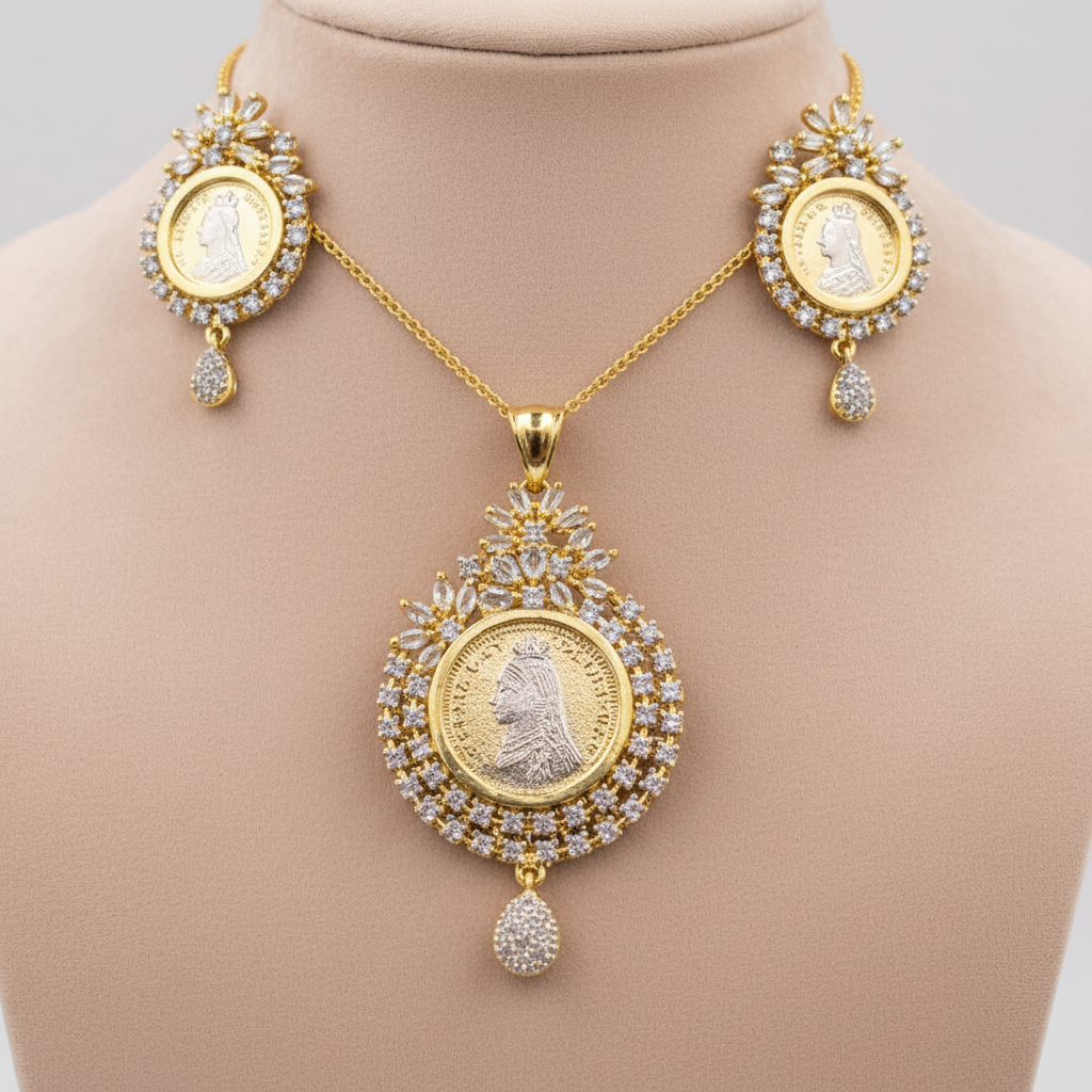 Golden Pranaya American Diamond Pendant set