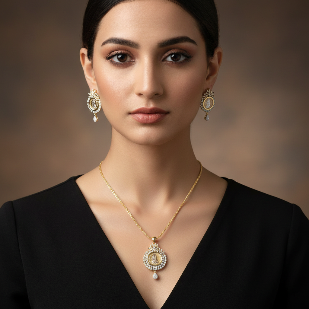 Golden Pranaya American Diamond Pendant set