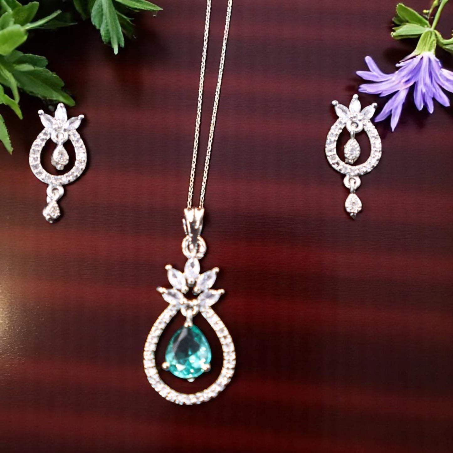 Sea Green Pratibha American Diamond Pendant set