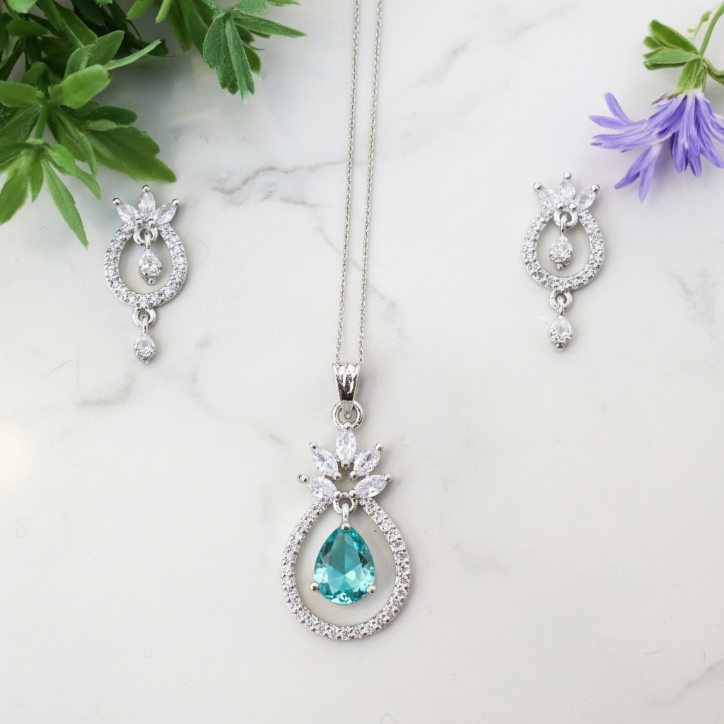 Sea Green Pratibha American Diamond Pendant set