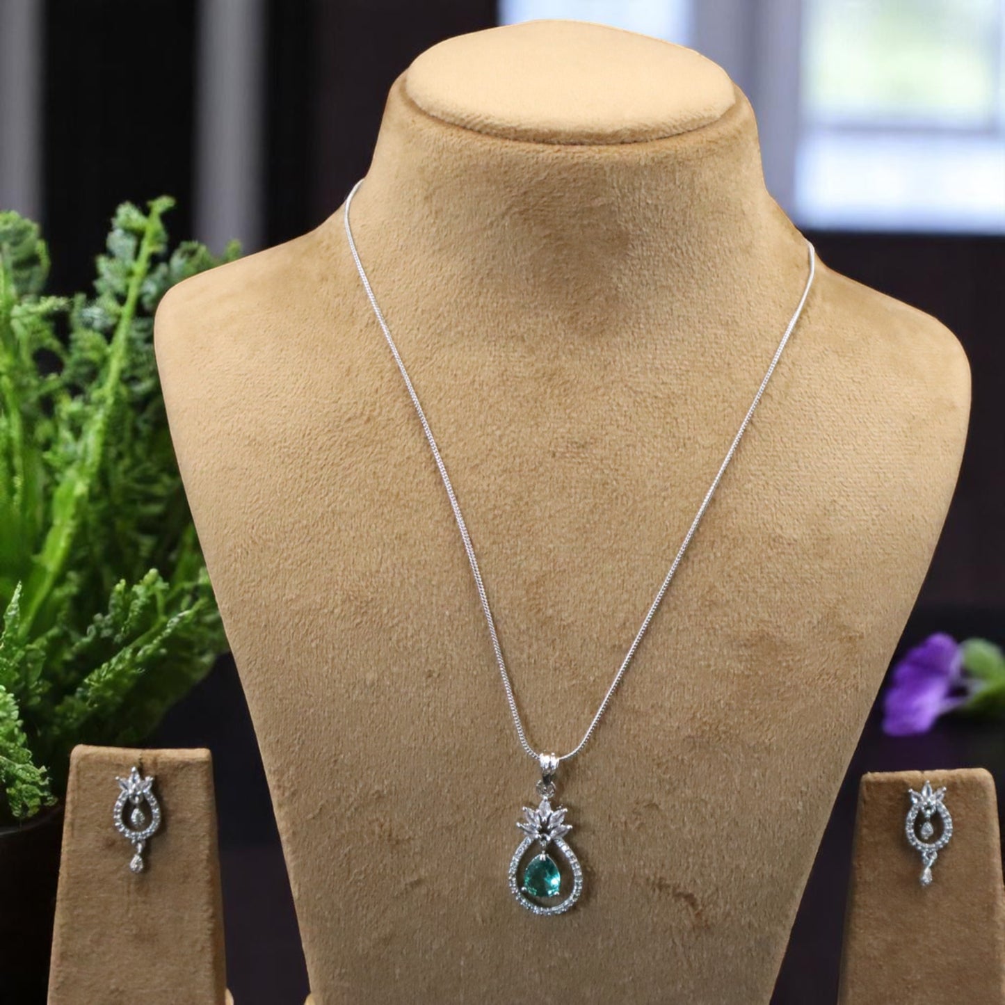 Sea Green Pratibha American Diamond Pendant set