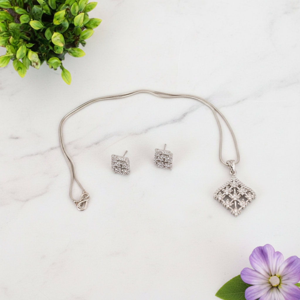 Silvery Bhavisha American Diamond Pendant set