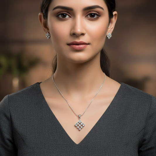 Silvery Bhavisha American Diamond Pendant set
