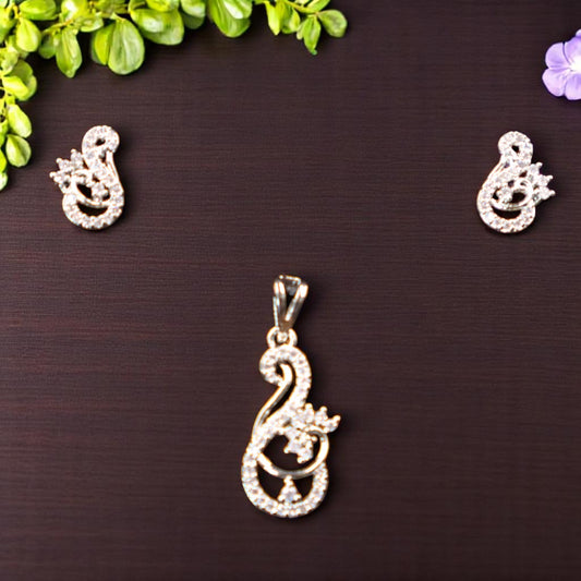 Silvery Ojasvini American Diamond Pendant set