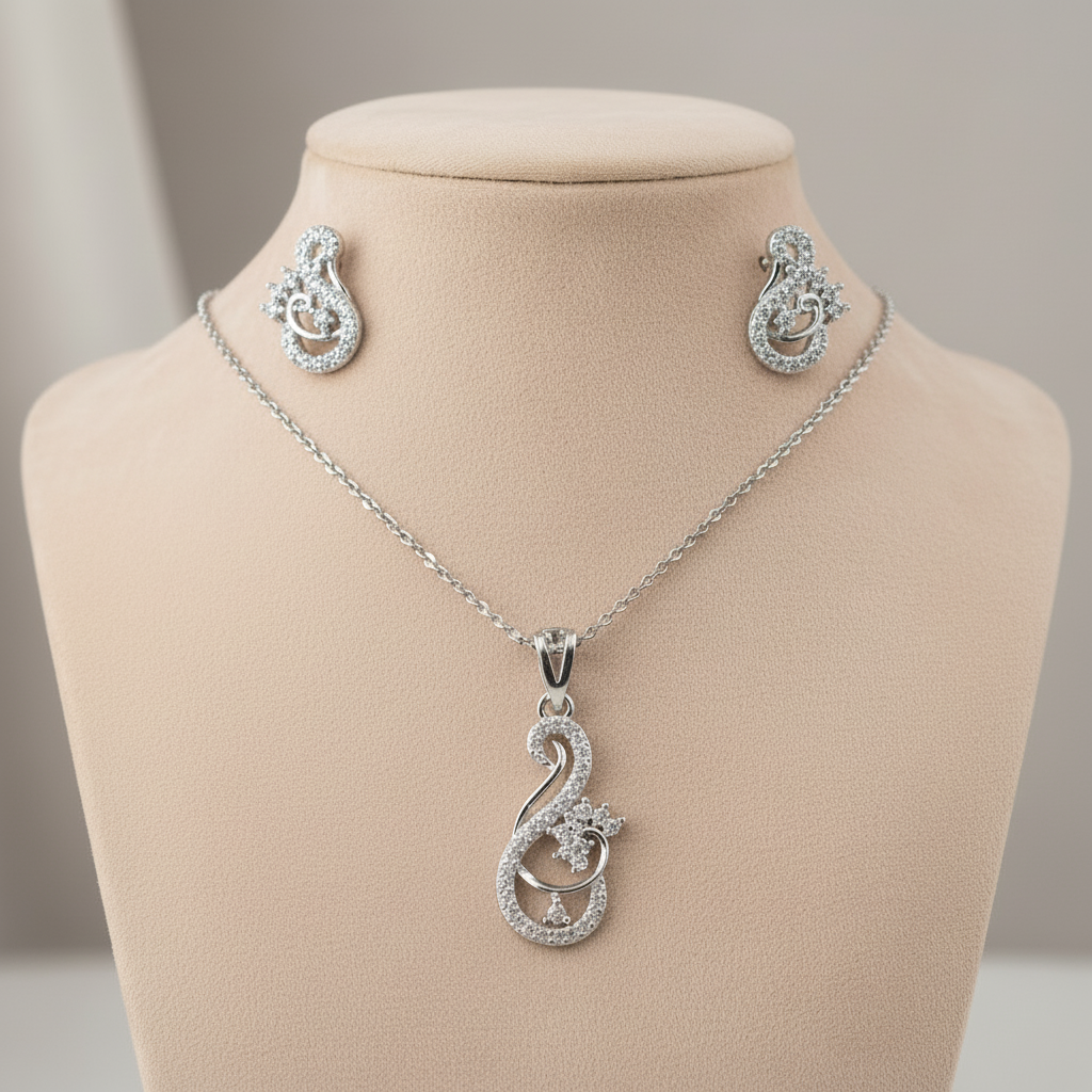 Silvery Ojasvini American Diamond Pendant set