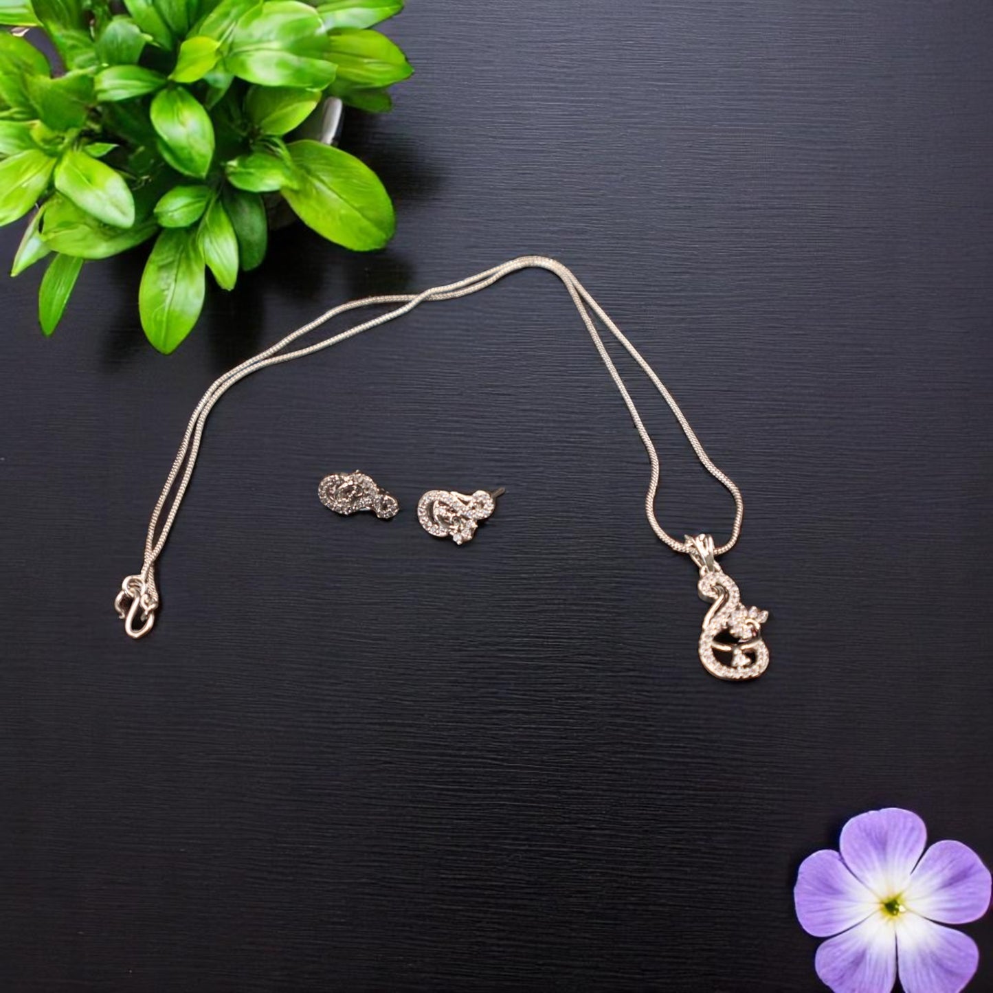 Silvery Ojasvini American Diamond Pendant set