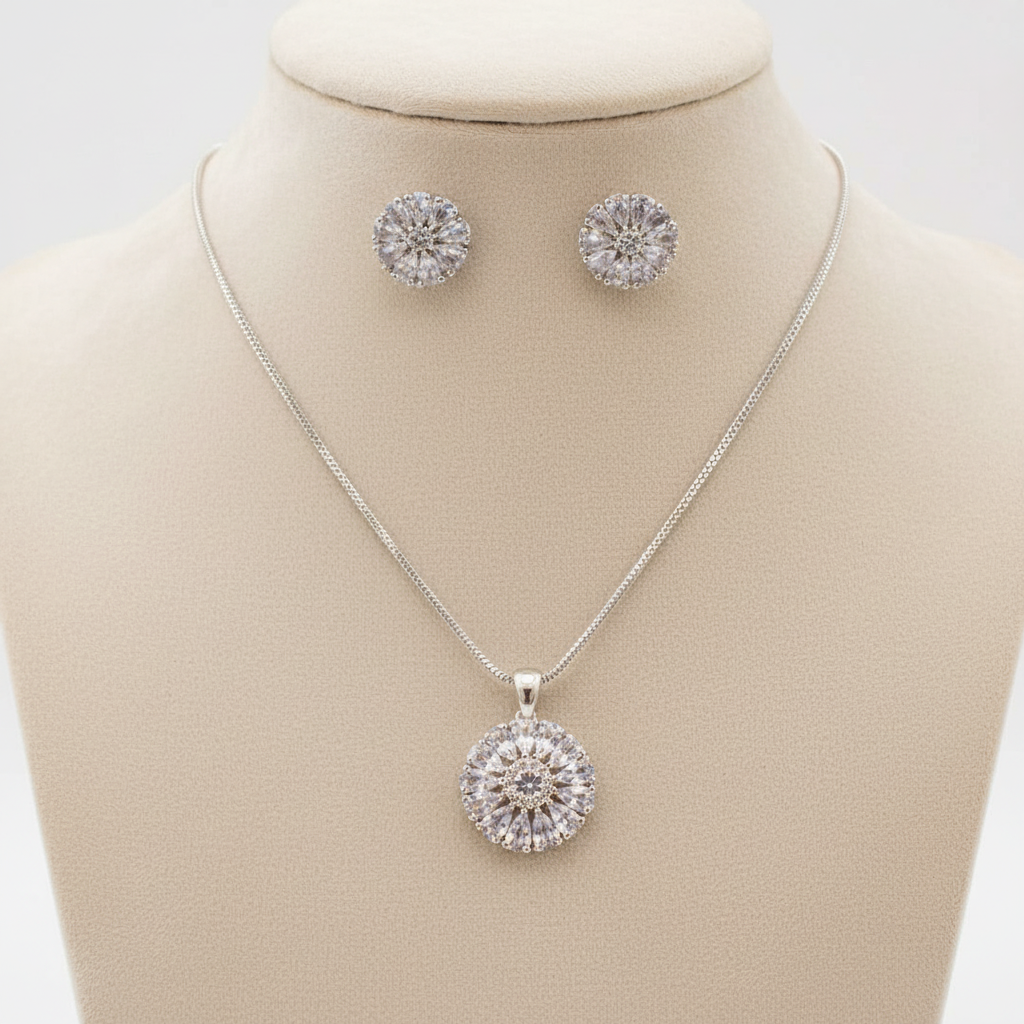 Silvery Ritvika American Diamond Pendant set