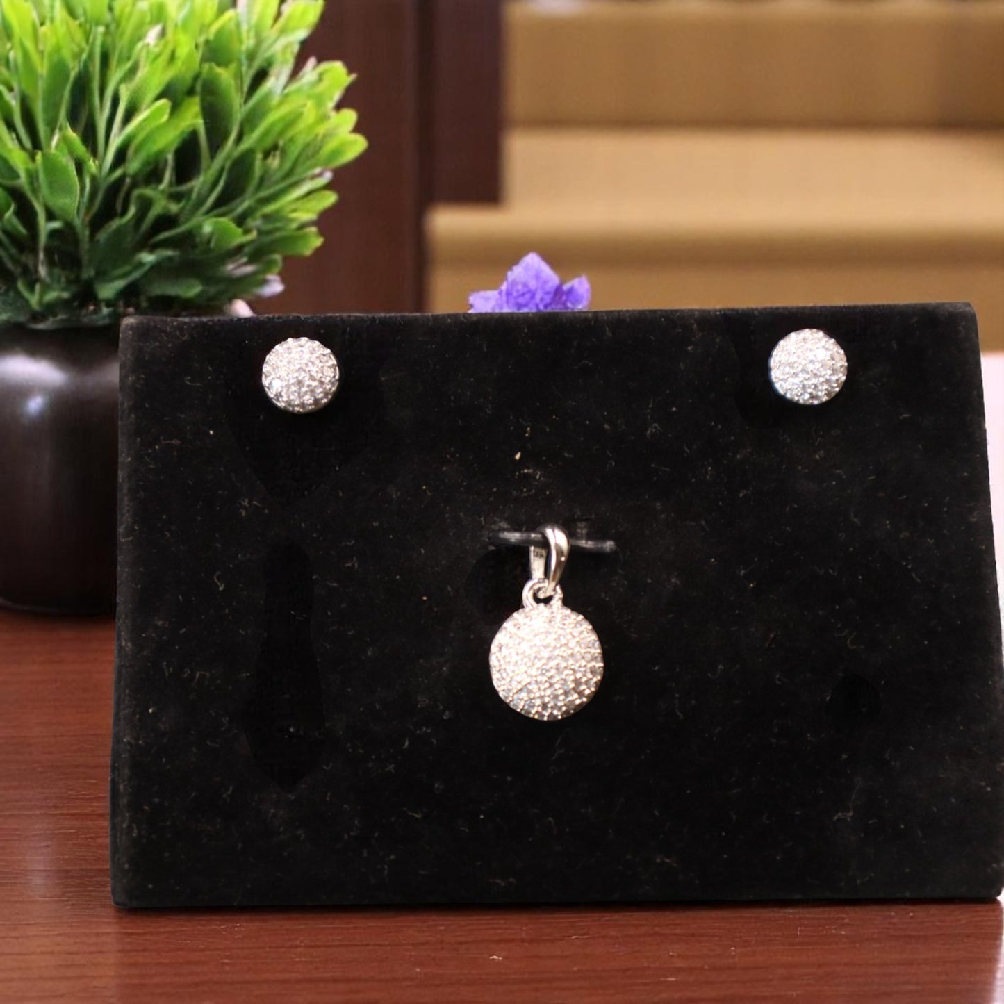 Silvery Aadhya American Diamond Pendant set