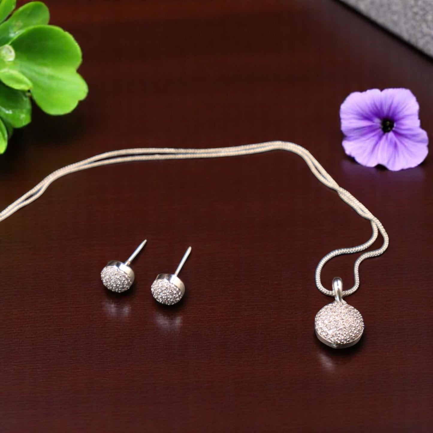 Silvery Aadhya American Diamond Pendant set