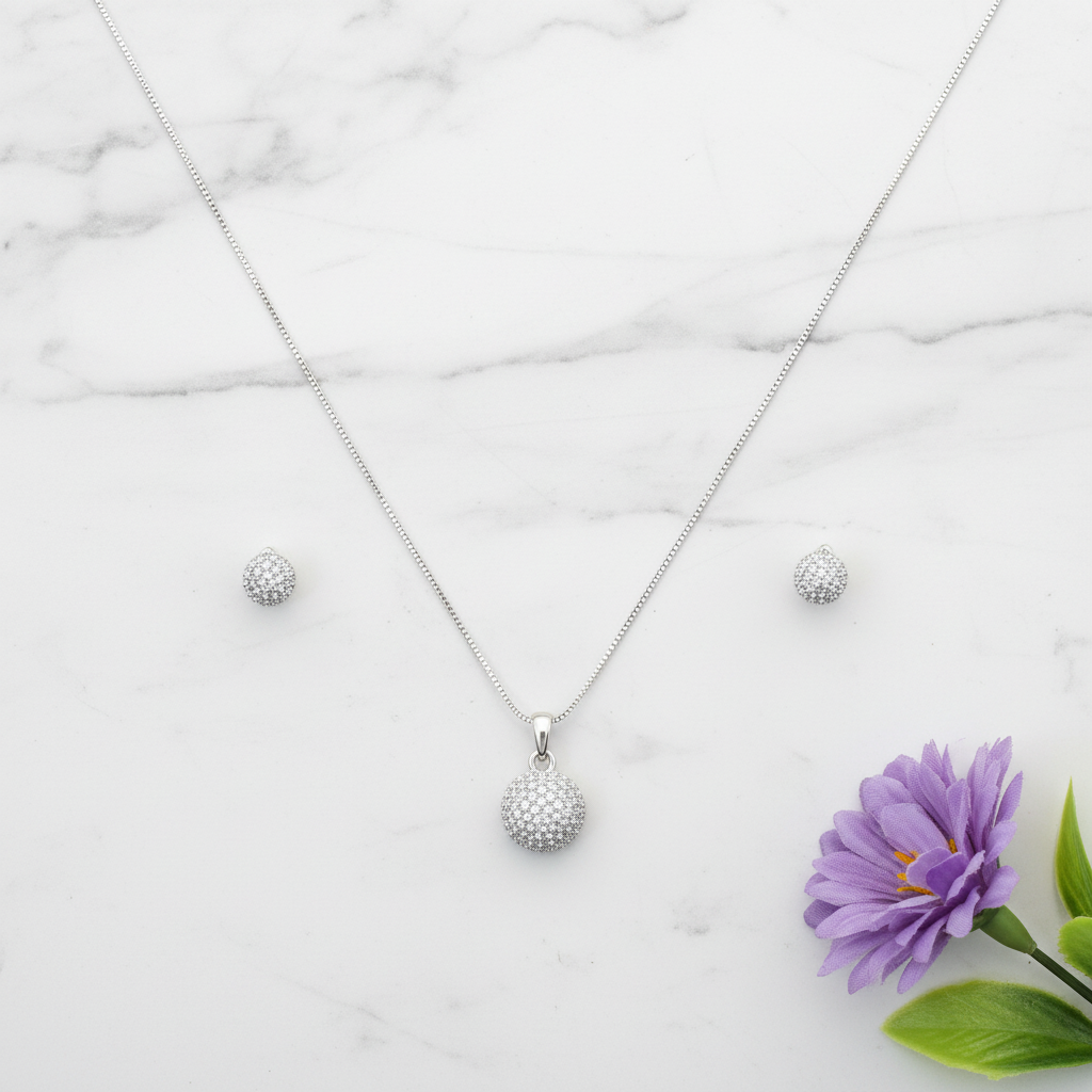 Silvery Aadhya American Diamond Pendant set