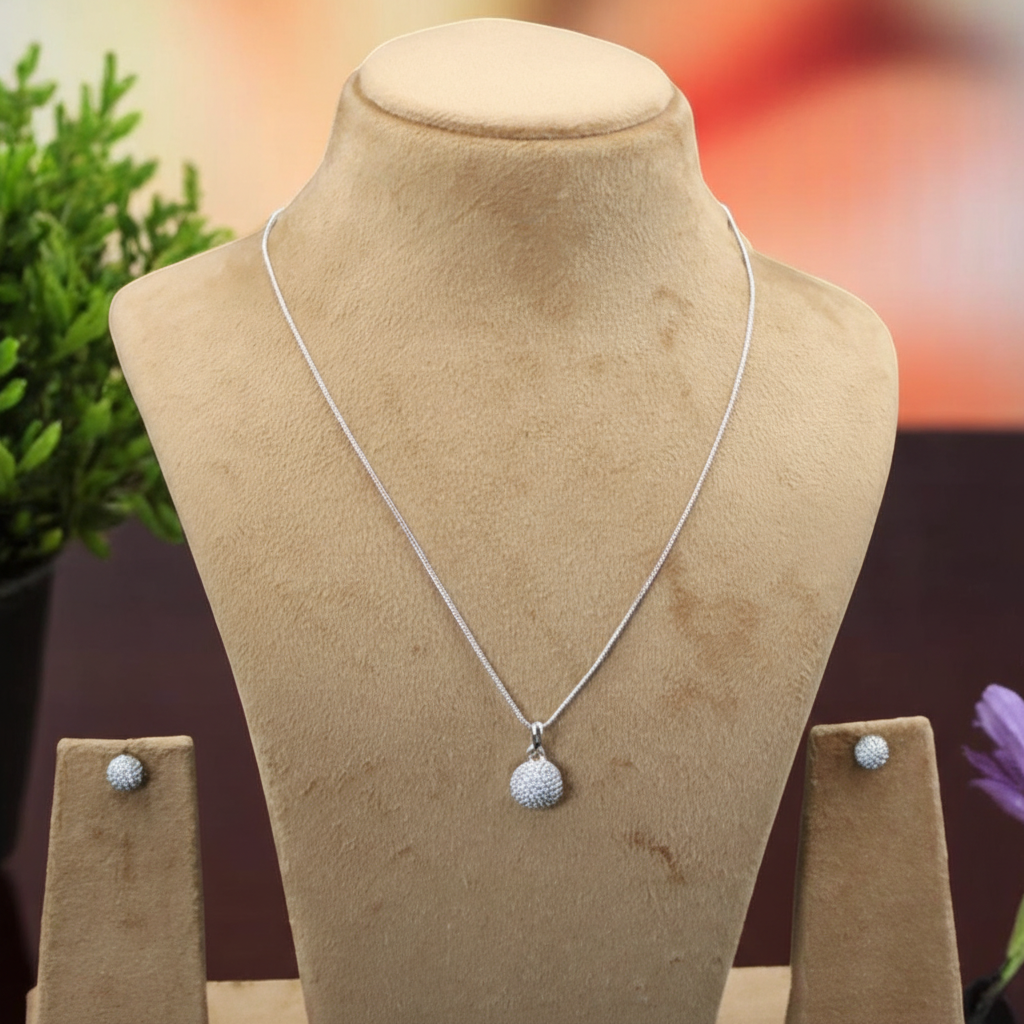 Silvery Aadhya American Diamond Pendant set