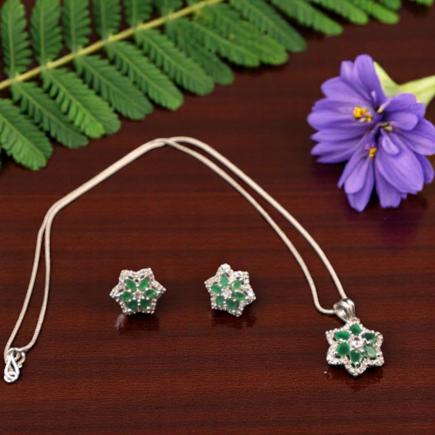 Emerald Lohita American Diamond Pendant set
