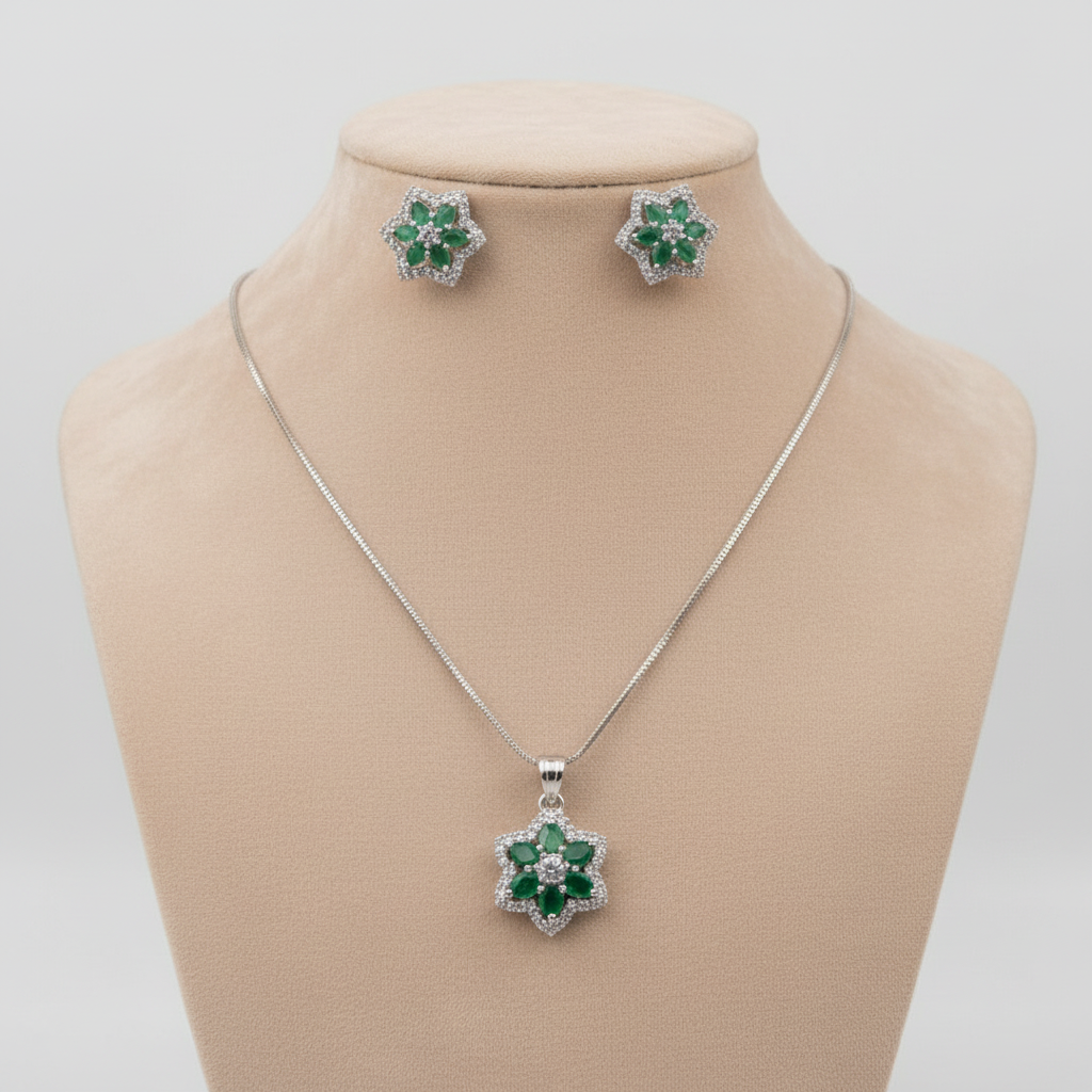 Emerald Lohita American Diamond Pendant set