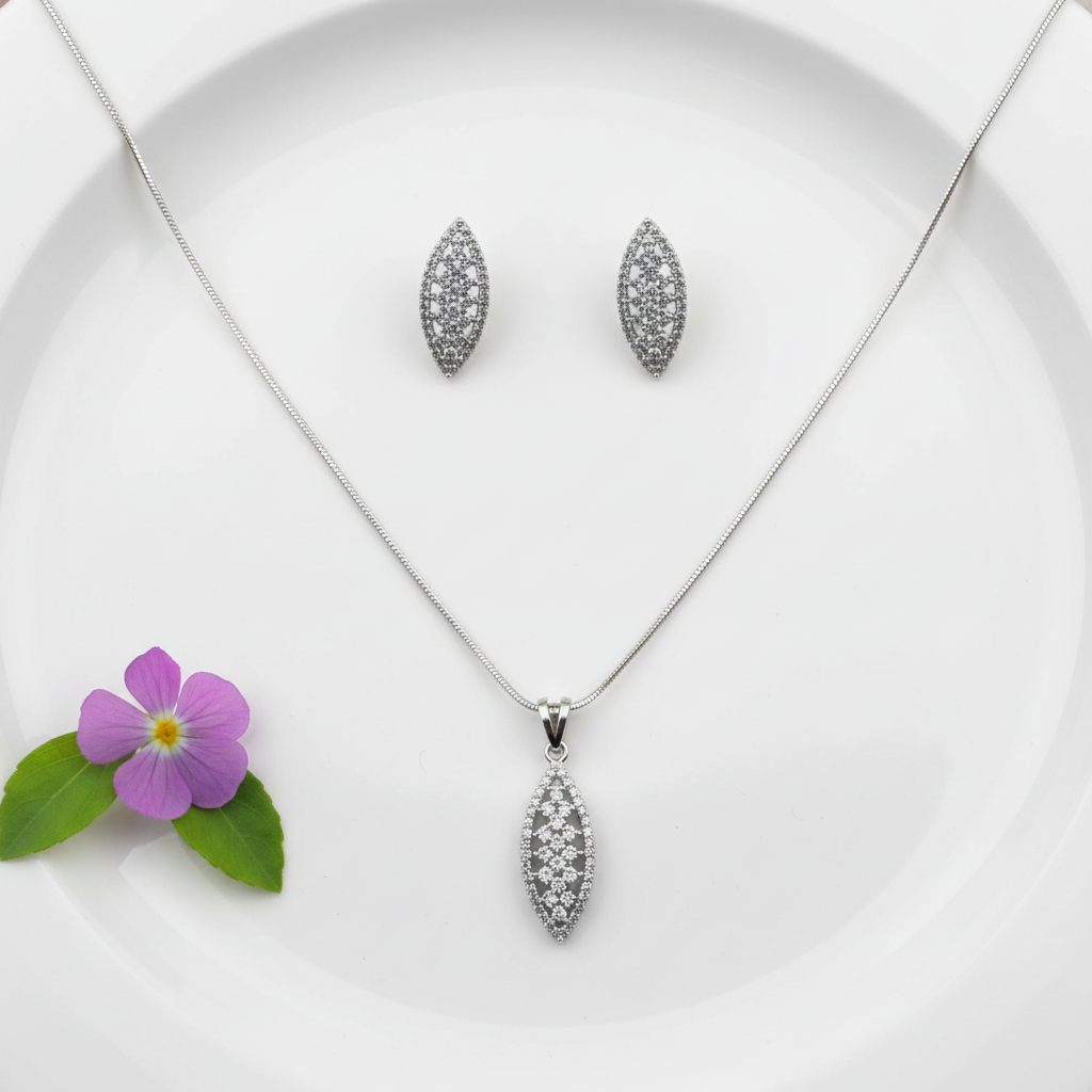 Silvery Vishwaja American Diamond Pendant set