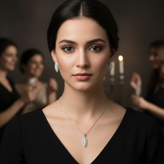 Silvery Vishwaja American Diamond Pendant set