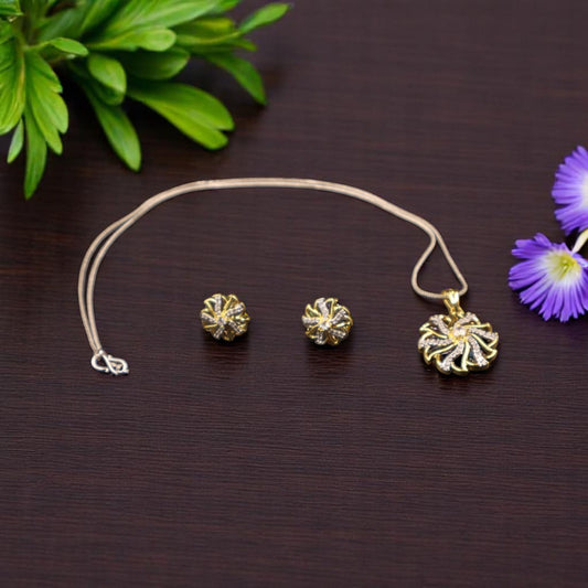 Gold Silvery Tanishka American Diamond Pendant set