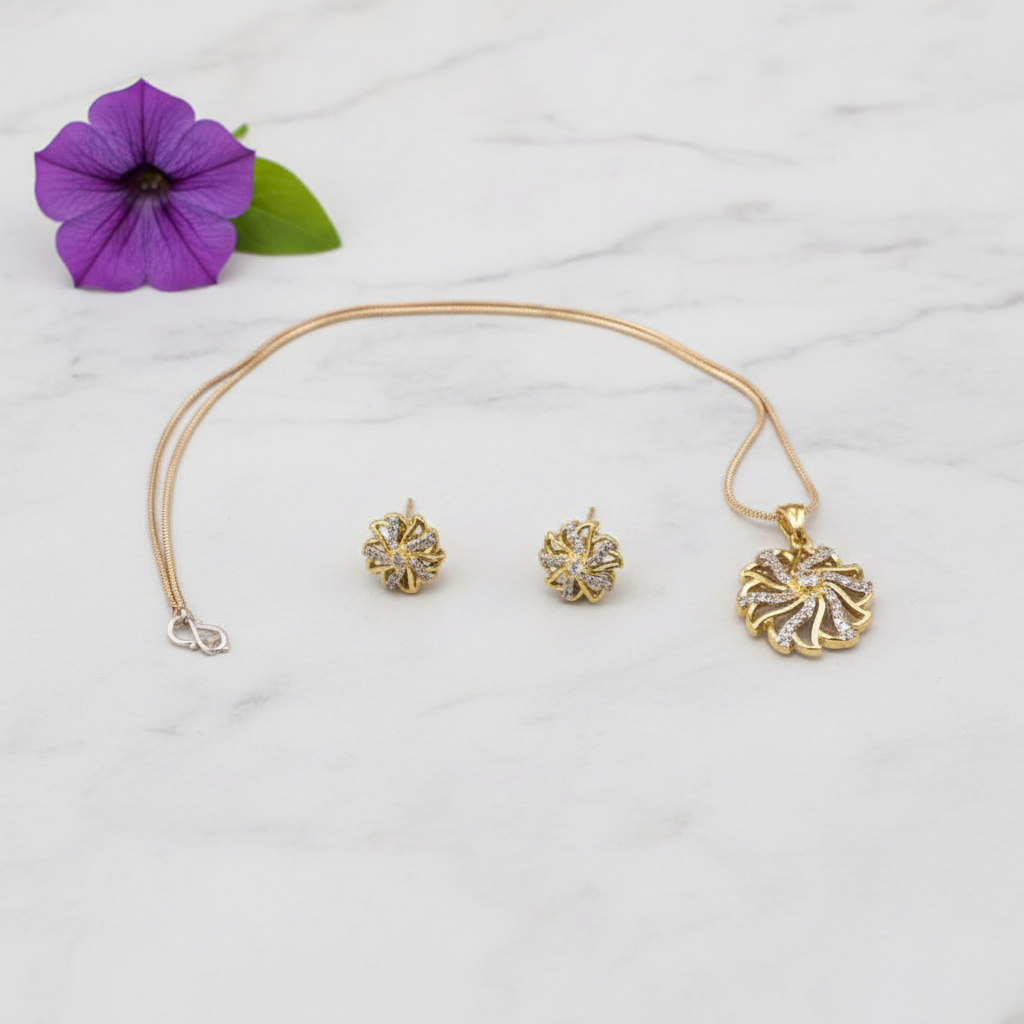 Gold Silvery Tanishka American Diamond Pendant set