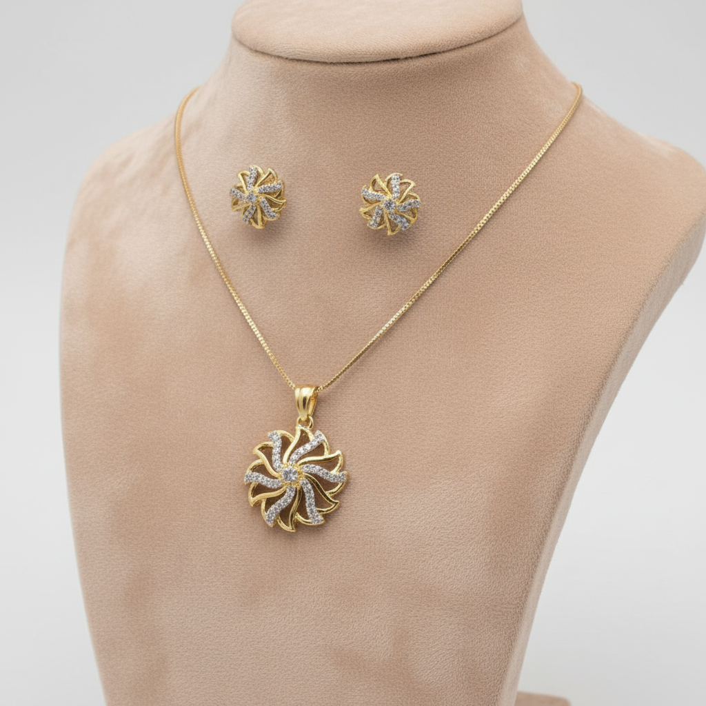 Gold Silvery Tanishka American Diamond Pendant set