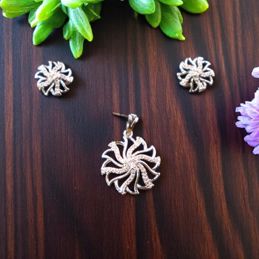 Silvery Tanishka American Diamond Pendant set
