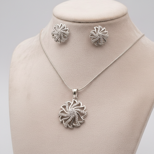 Silvery Tanishka American Diamond Pendant set