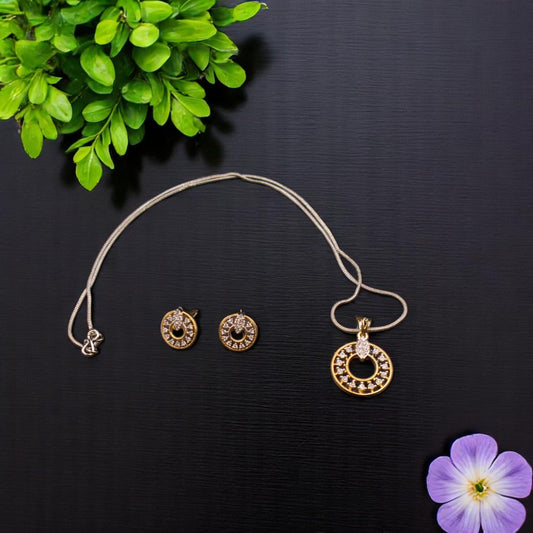 Gold Silvery Pranali American Diamond Pendant set