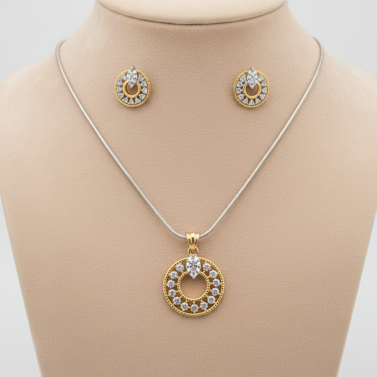 Gold Silvery Pranali American Diamond Pendant set
