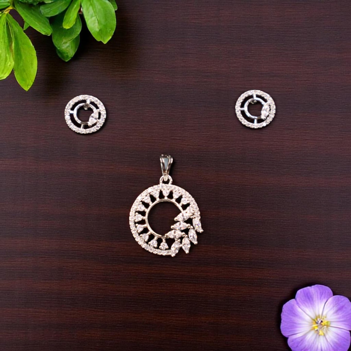 Silvery Krishanvi American Diamond Pendant set