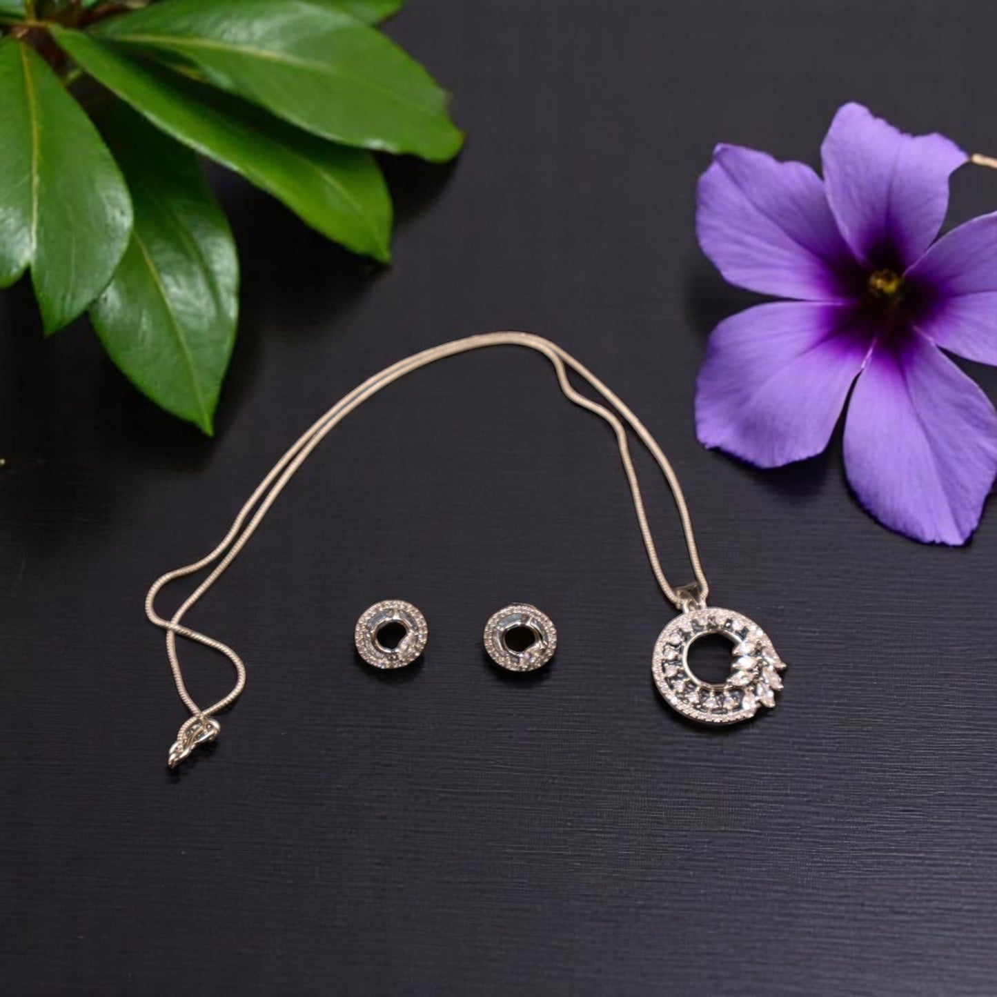 Silvery Krishanvi American Diamond Pendant set