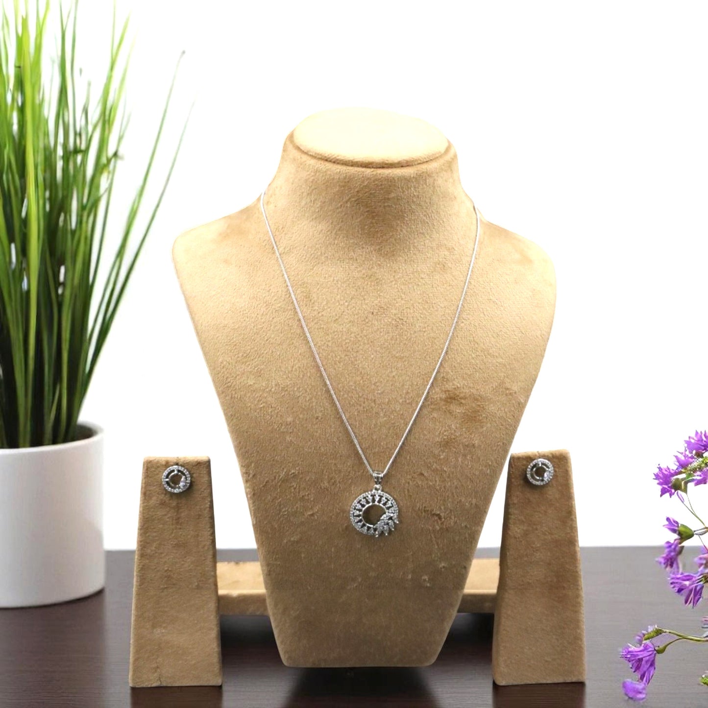 Silvery Krishanvi American Diamond Pendant set