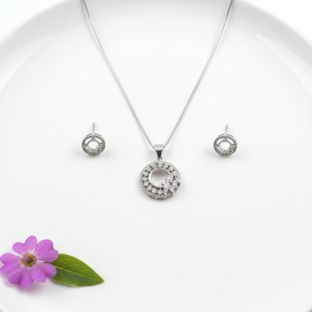 Silvery Krishanvi American Diamond Pendant set