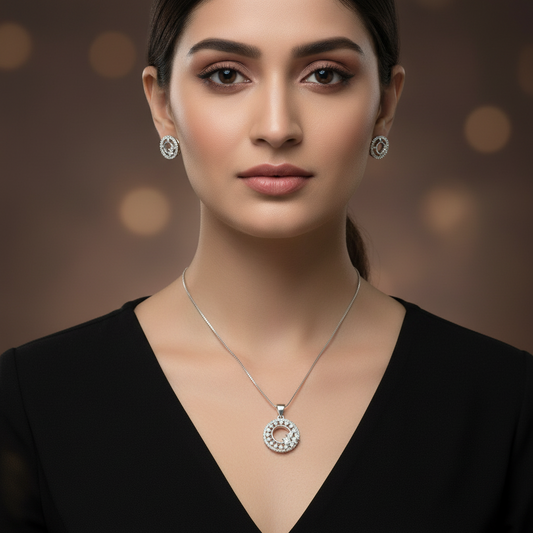 Silvery Krishanvi American Diamond Pendant set