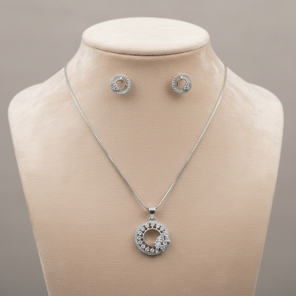 Silvery Krishanvi American Diamond Pendant set