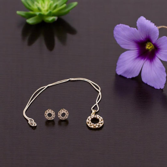 Gold Silvery Bhanusri American Diamond Pendant set