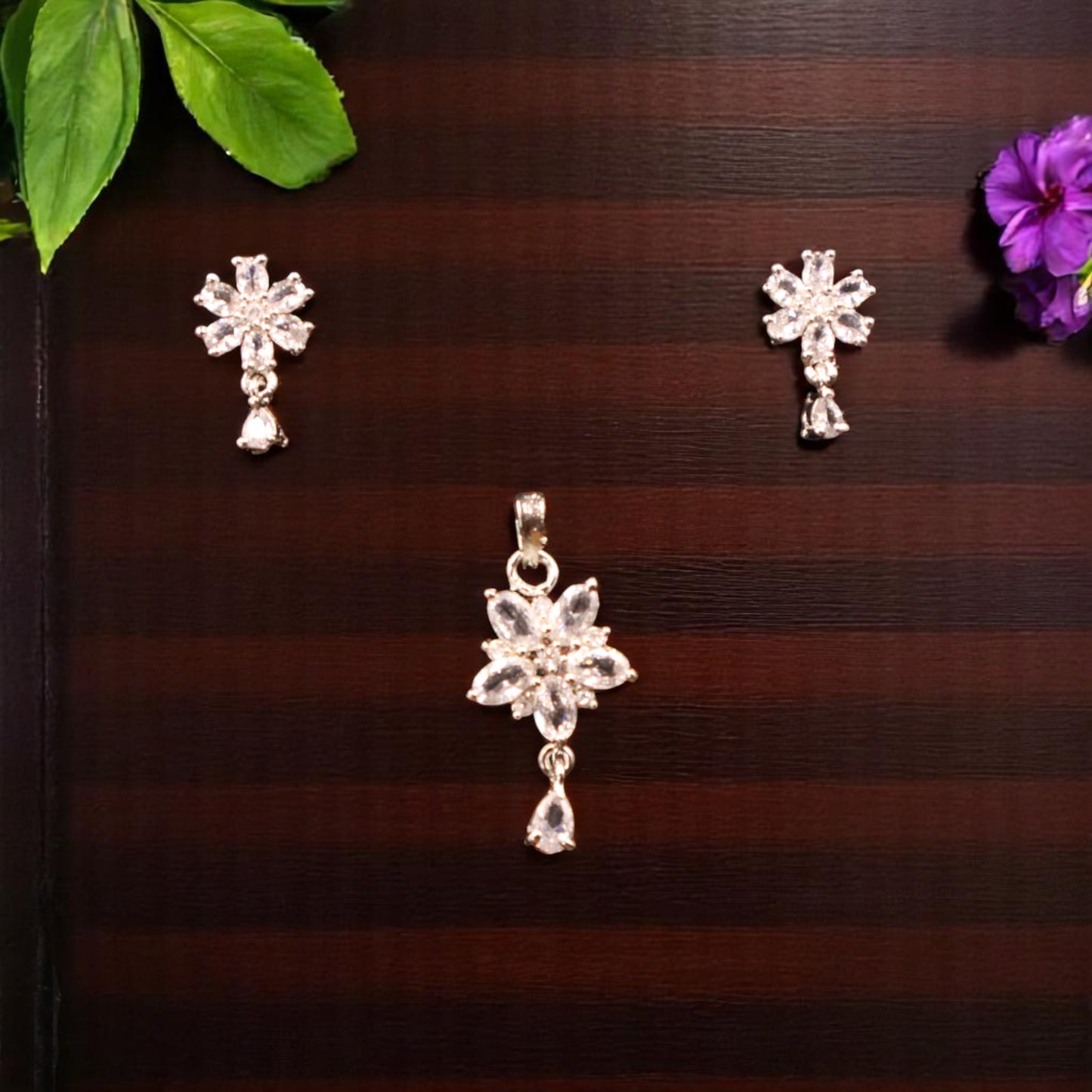 Silvery Snehita American Diamond Pendant set
