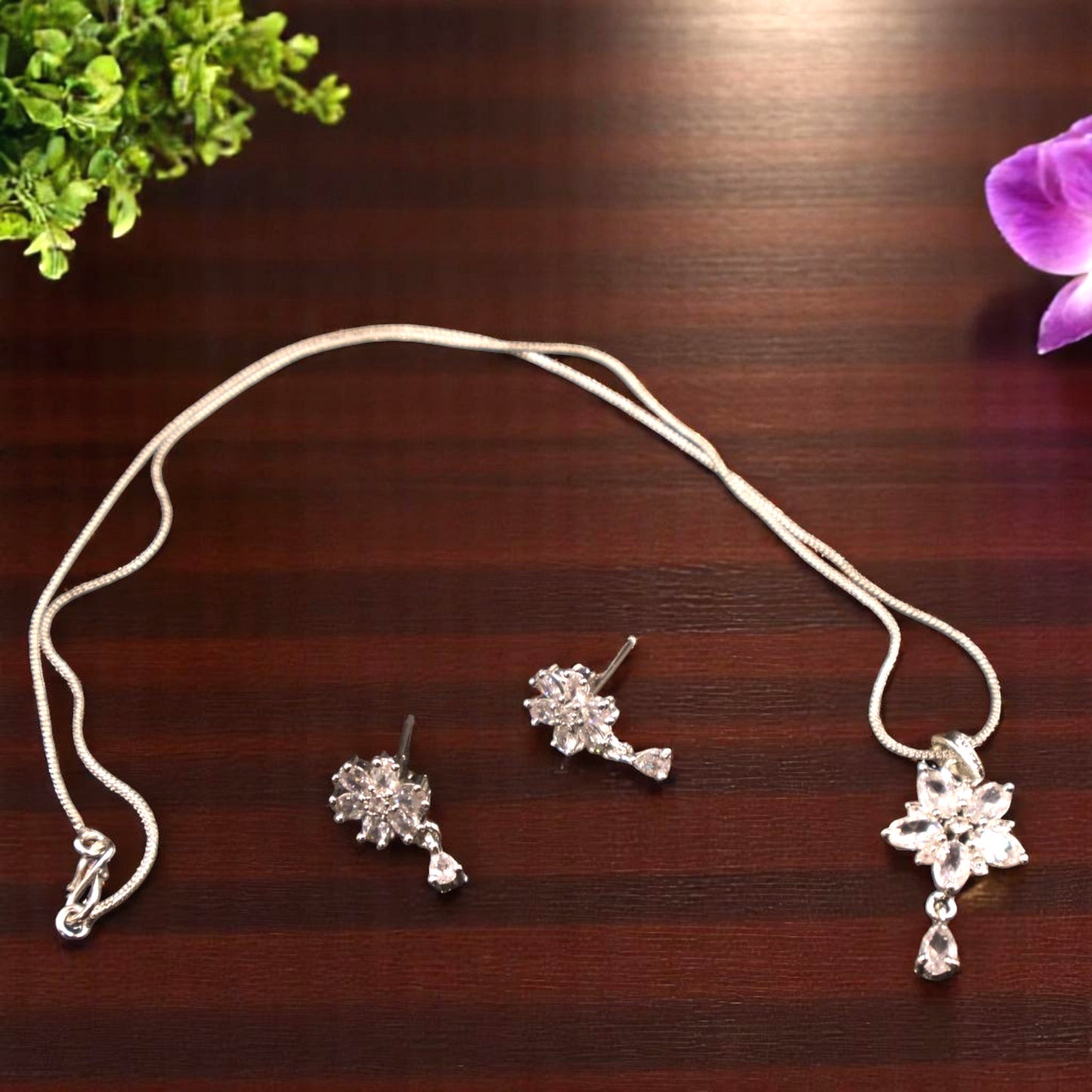 Silvery Snehita American Diamond Pendant set