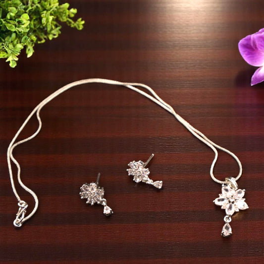 Silvery Snehita American Diamond Pendant set